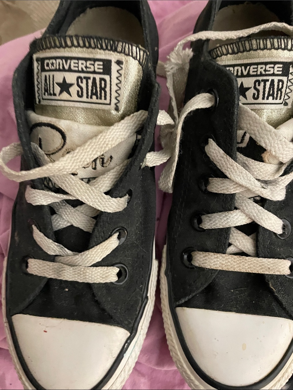 Converse3/5 Black/white w metallic and folded rock ⭐️Low-Top All Star limited